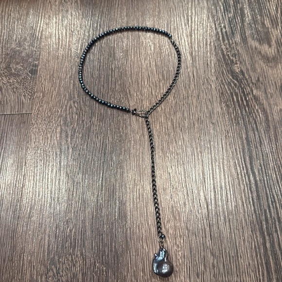🧋Verameat black pearl and chain necklace adjustable with black baroque pearl - Picture 7 of 11